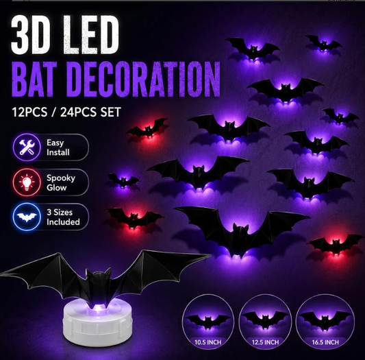 SpookyNest™ 3D Bat Wall Decor – Purple LED Halloween Night Light